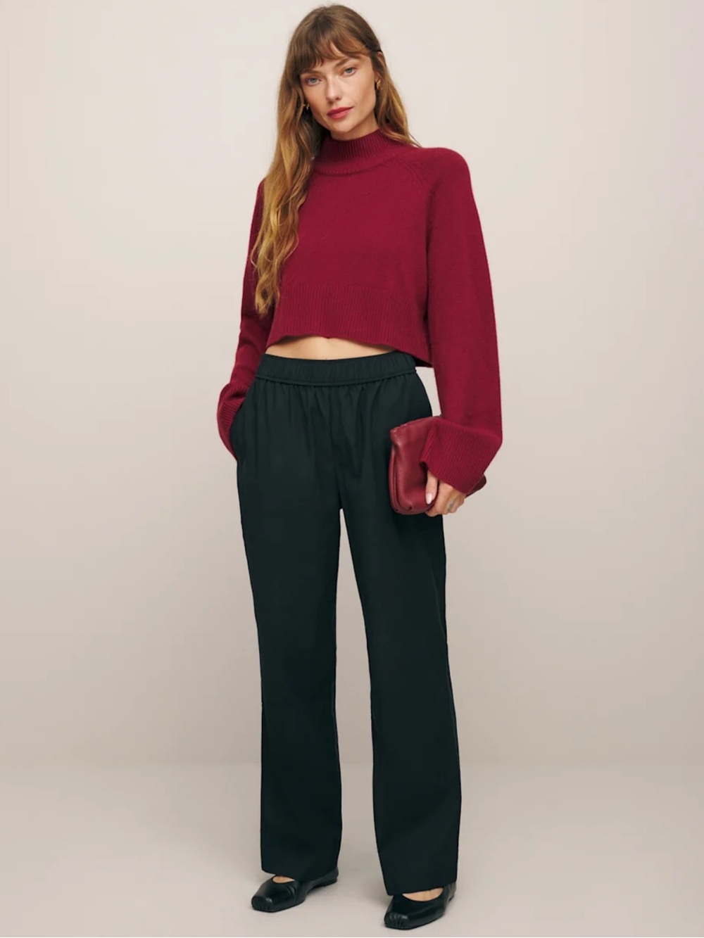 Reformation Wide-Leg Elastic-Waist Pants in Black
